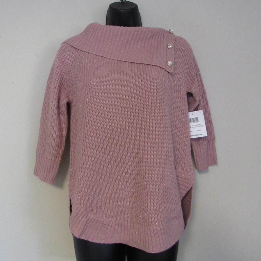 89th + Madison 3/4 Sleeve Button Detail Metallic Sweater Small Rose - Picture 1 of 8